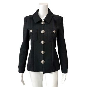 Chanel Black Tweed Paris/Cuba Wool 17C Zip Half Button Jacket, 2/38